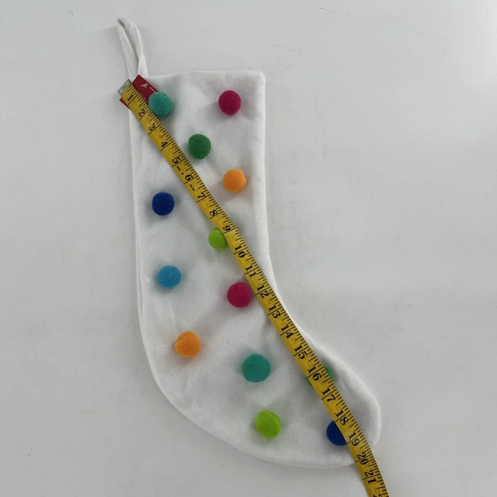 Wondershop Felt Christmas Stocking Whimsy White Multi Bright Color‎ Pom Poms 20